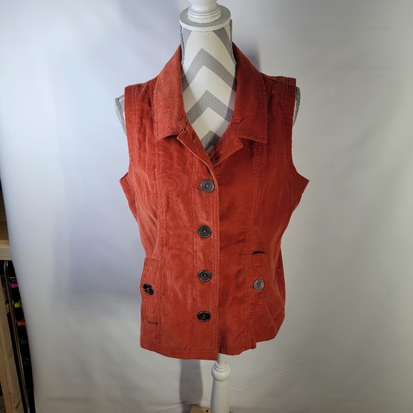 Rebecca Malone 100% Cotton Corduroy Vest Button Front Button Side Pockets Size M - Picture 2 of 12
